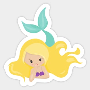 Cute Mermaid, Little Mermaid, Blonde Hair, Shell Sticker